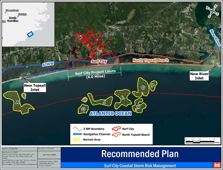 The project area is marked on this image from the Surf City General Reevaluation Report and Environmental Assessment Draft Report.
