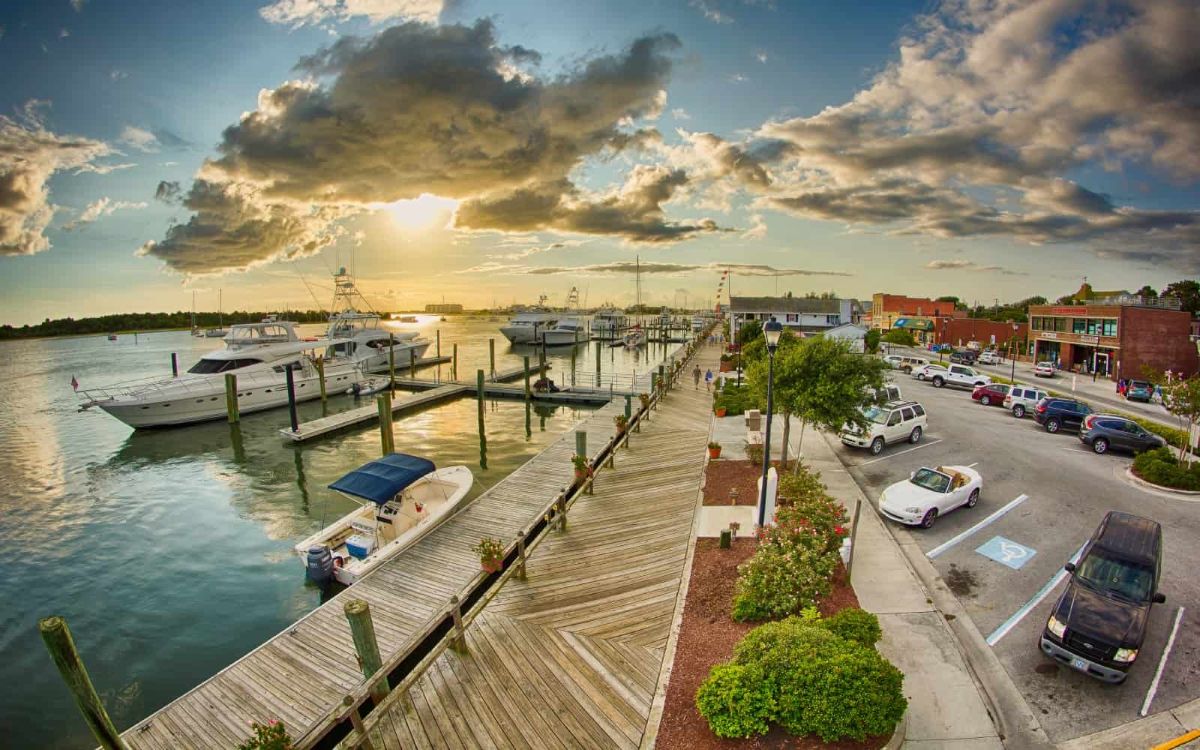 Beaufort waterfront and town docks shown from above. Photo: Town of Beaufort