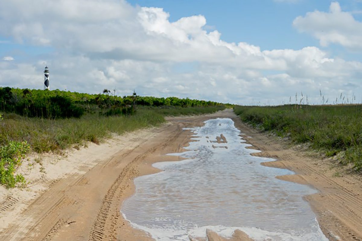 Standing water remains on the road near the Cape Lookout Lighthouse Friday. Photo: NPS