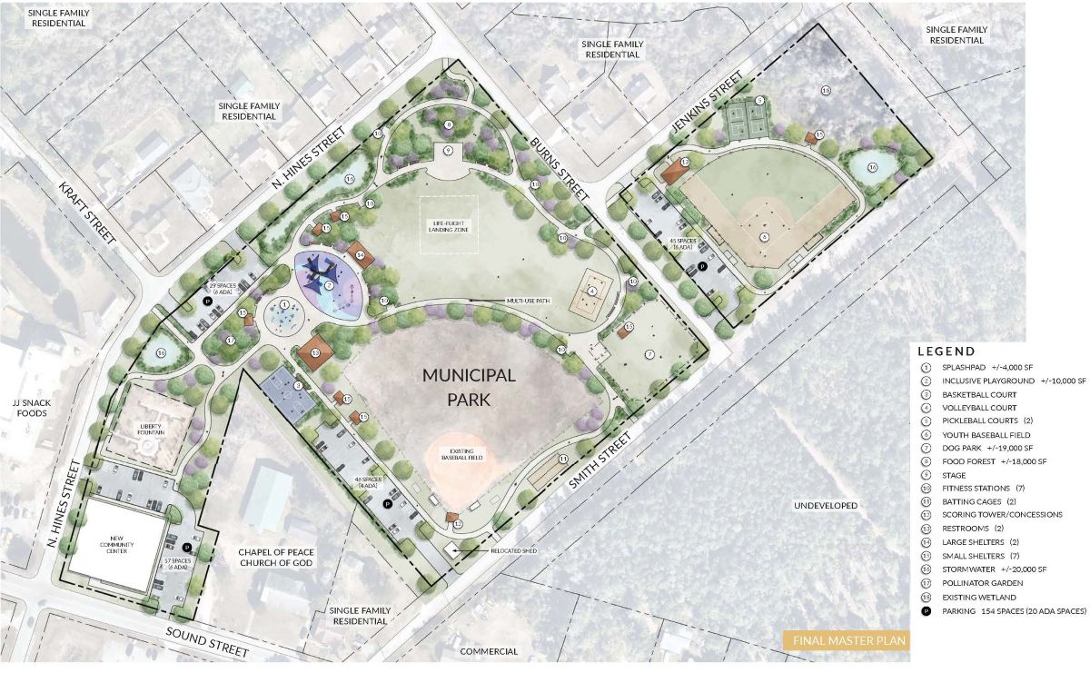Above is an illustration of the proposed Holly Ridge Municipal Park from the town's master plan project report.